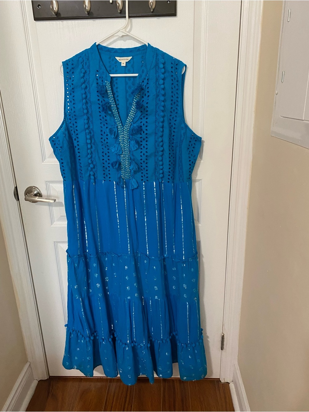 Monsoon Teal Embroidered Tassel Dress